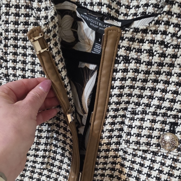 White House Black Market Houndstooth Blazer with Brown Trim - Picture 10 of 16